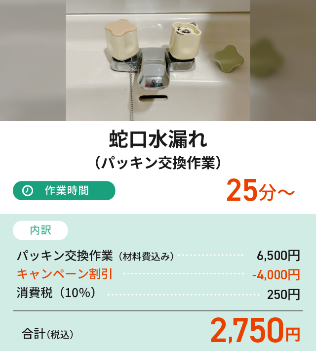 蛇口水漏れ（パッキン交換作業）